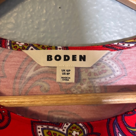 Boden Thea Long Sleeve Jersey Dress Midi Red Paisley Size 8 Petite Office Modest - Picture 4 of 10